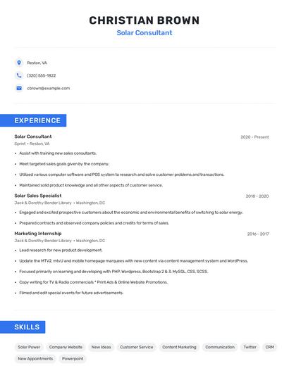 Solar Consultant Resume