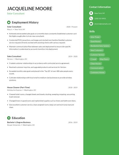 Solar Consultant Resume