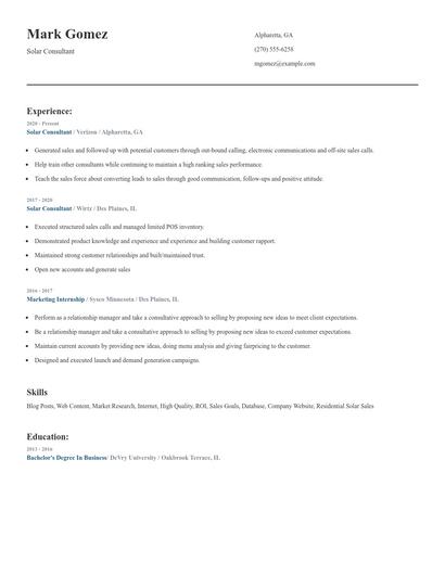 Solar Consultant Resume