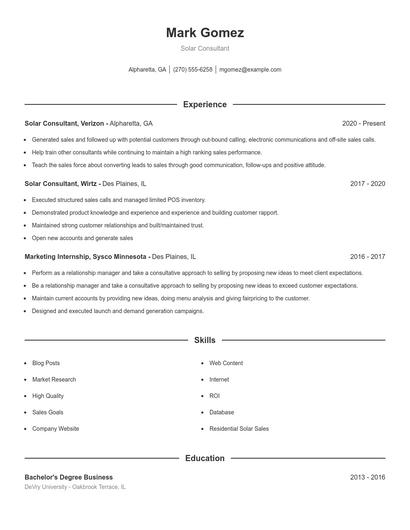 Solar Consultant Resume