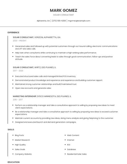 Solar Consultant Resume