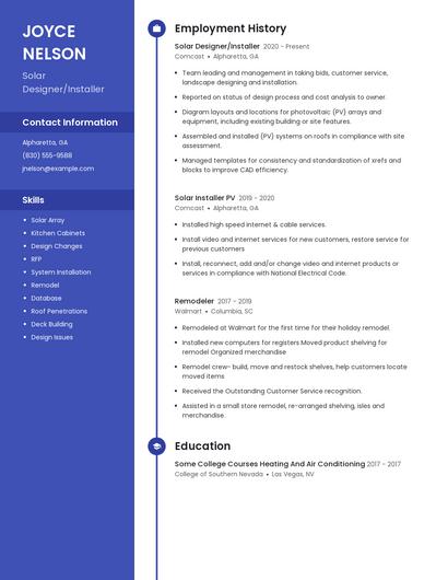 Solar Designer/Installer Resume