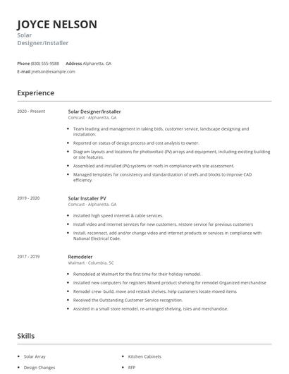Solar Designer/Installer Resume