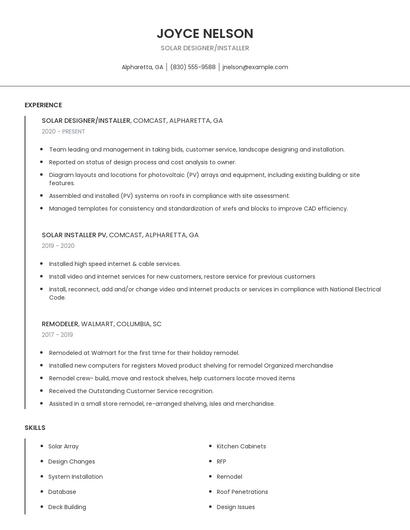 Solar Designer/Installer Resume