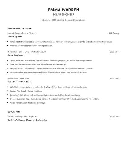 Solar Engineer Resume