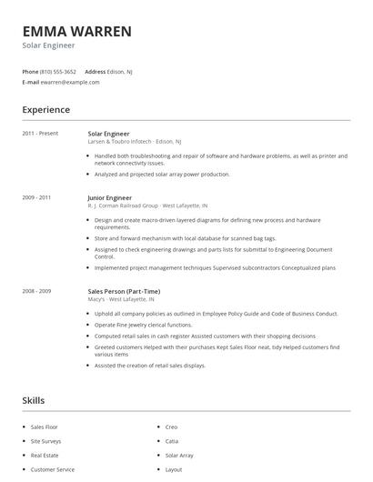 Solar Engineer Resume