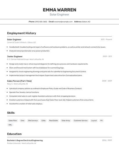Solar Engineer Resume
