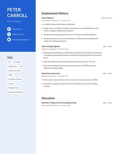 Solar Engineer Resume
