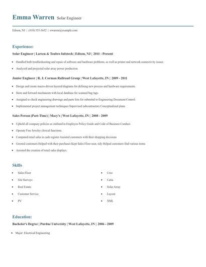 Solar Engineer Resume