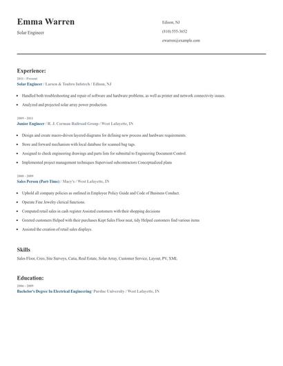 Solar Engineer Resume