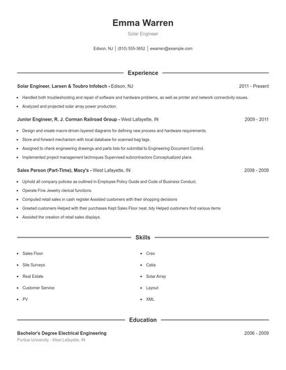 Solar Engineer Resume
