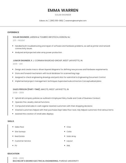 Solar Engineer Resume