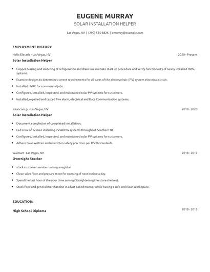 Solar Installation Helper Resume