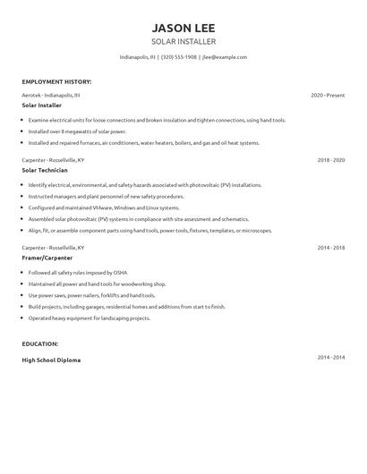 Solar Installer Resume