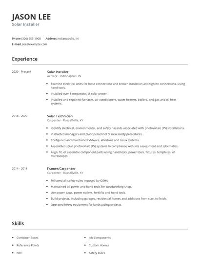 Solar Installer Resume