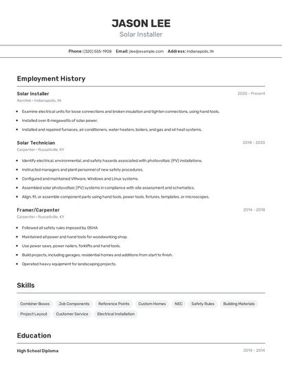 Solar Installer Resume
