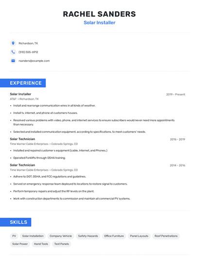 Solar Installer Resume