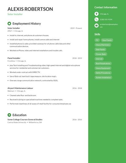 Solar Installer Resume