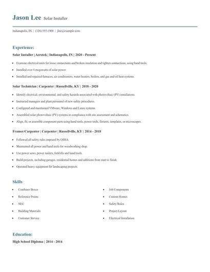 Solar Installer Resume