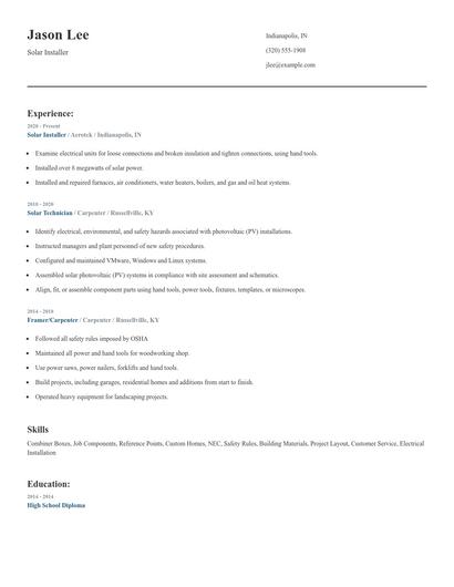 Solar Installer Resume