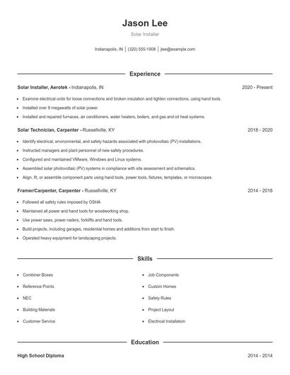 Solar Installer Resume