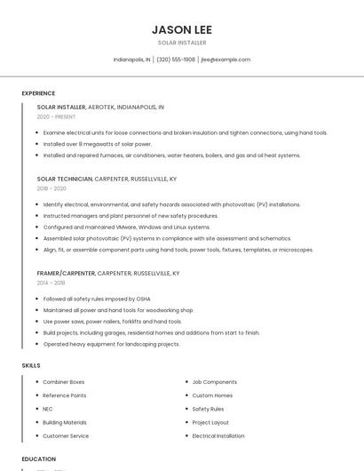 Solar Installer Resume