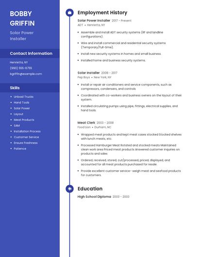Solar Power Installer Resume