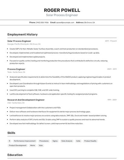 Solar Process Engineer Resume
