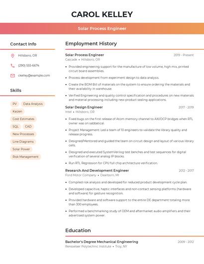 Solar Process Engineer Resume