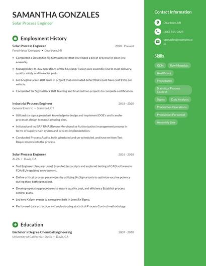 Solar Process Engineer Resume