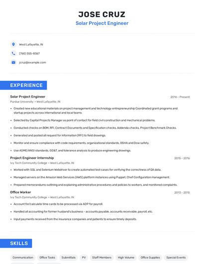 Solar Project Engineer Resume