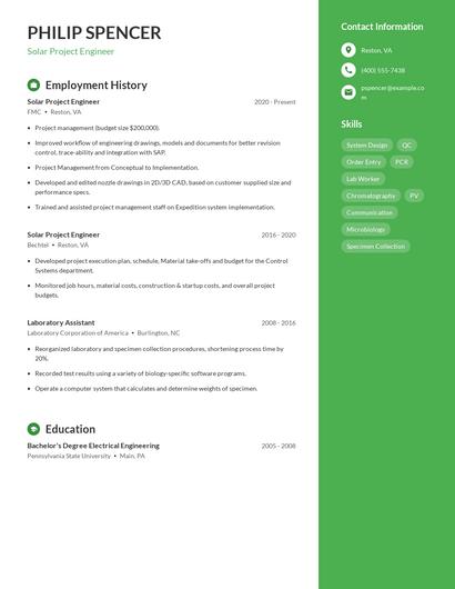 Solar Project Engineer Resume