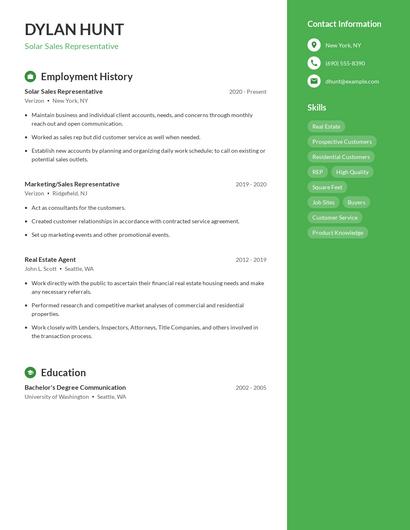 Solar Sales Representative Resume