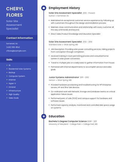 Solar Site Assessment Specialist Resume