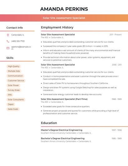 Solar Site Assessment Specialist Resume