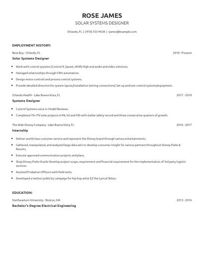 Solar Systems Designer Resume