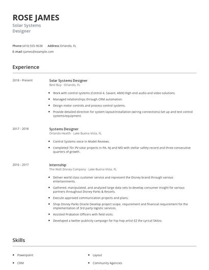 Solar Systems Designer Resume