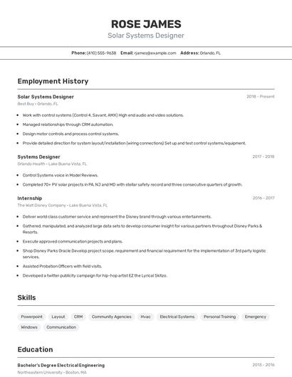 Solar Systems Designer Resume