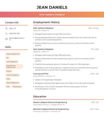 Solar Systems Designer Resume