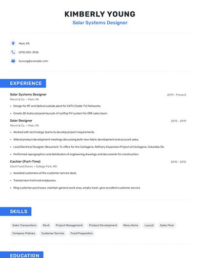 Solar Systems Designer Resume