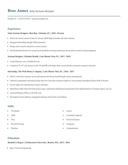 Solar Systems Designer Resume