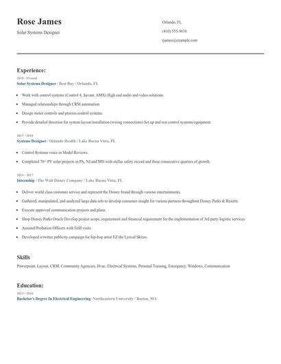 Solar Systems Designer Resume