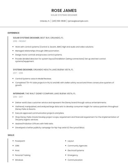 Solar Systems Designer Resume