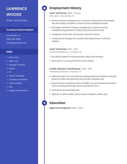 Solar Technician Resume