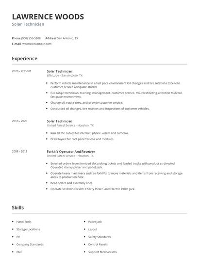 Solar Technician Resume