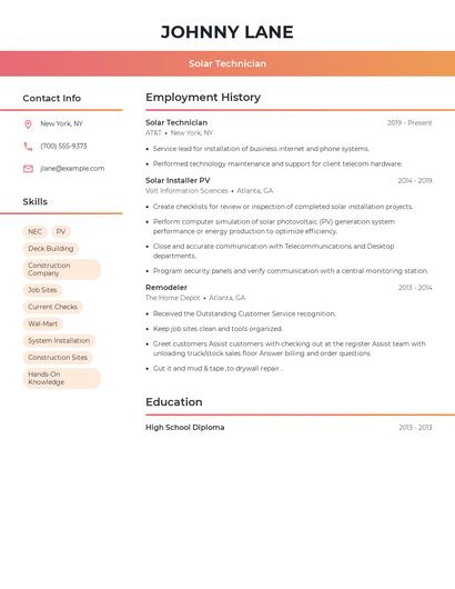 Solar Technician Resume