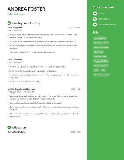 Solar Technician Resume