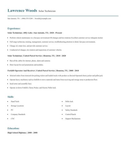 Solar Technician Resume