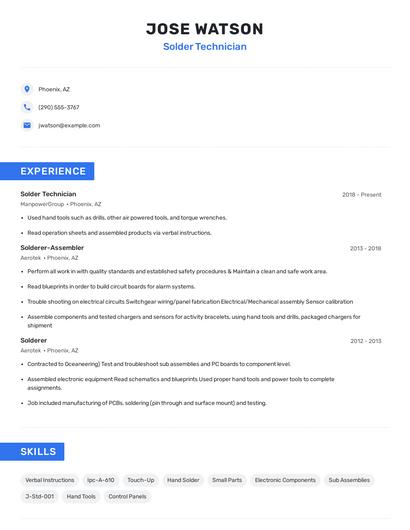 Solder Technician Resume