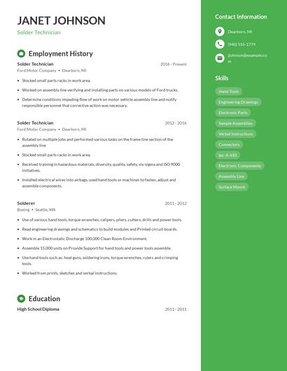 Solder Technician Resume